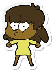 sticker of a cartoon whistling girl