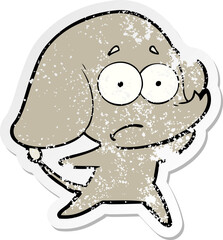 distressed sticker of a cartoon unsure elephant