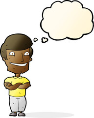 Obraz premium cartoon grinning man with thought bubble