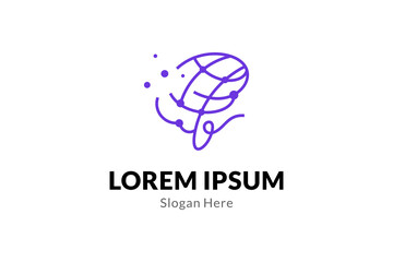 Brain icon line art vector logo design with technology combination