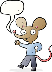 cartoon waving mouse with speech bubble