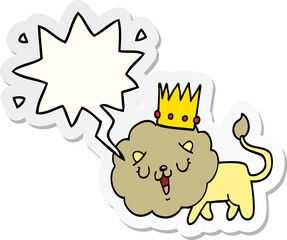 Fototapeta premium cartoon lion and crown and speech bubble sticker