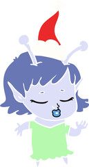 cute alien girl flat color illustration of a wearing santa hat