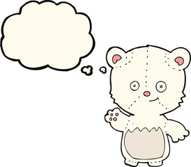 cartoon polar bear cub waving with thought bubble