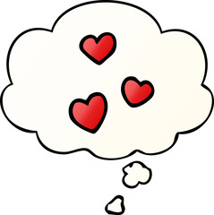 cartoon love heart and thought bubble in smooth gradient style
