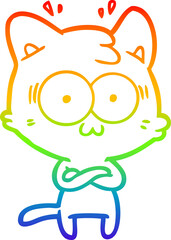 Obraz premium rainbow gradient line drawing cartoon surprised cat