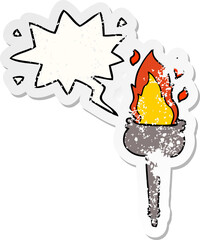 cartoon flaming chalice and speech bubble distressed sticker