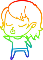 rainbow gradient line drawing cute cartoon vampire girl