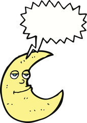 happy cartoon moon with speech bubble