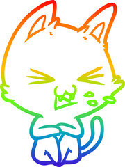 Fototapeta premium rainbow gradient line drawing cartoon cat hissing