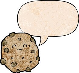 cartoon biscuit and speech bubble in retro texture style