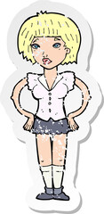 retro distressed sticker of a cartoon woman with hands on hips