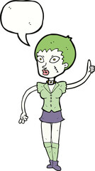 cartoon halloween girl with speech bubble
