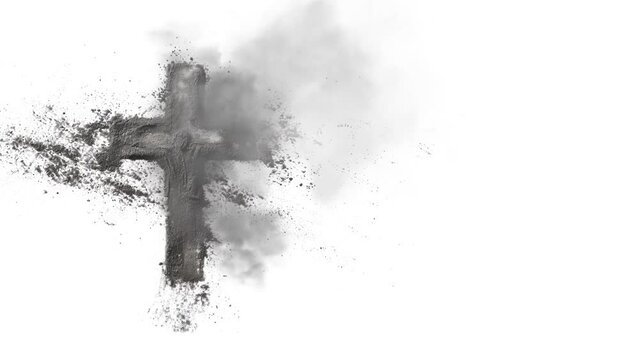 Ashes cross on white background. Ash Wednesday. Funeral and cremation symbol