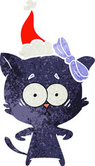 retro cartoon of a cat wearing santa hat