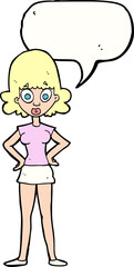cartoon surprised woman with speech bubble