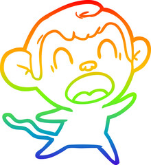 rainbow gradient line drawing shouting cartoon monkey