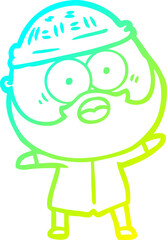 cold gradient line drawing cartoon surprised bearded man