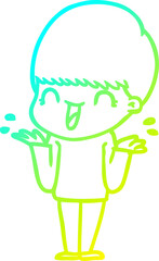 cold gradient line drawing happy cartoon boy