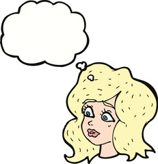 cartoon woman looking concerned with thought bubble