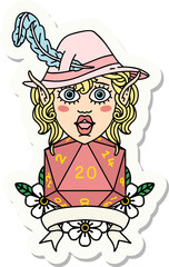 elf bard with natural twenty dice roll sticker