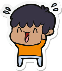 sticker of a cartoon laughing boy