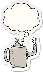 cartoon old kettle and thought bubble as a printed sticker