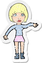 retro distressed sticker of a cartoon surprised woman