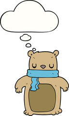 cartoon bear with scarf and thought bubble