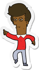 sticker of a cartoon man accusing