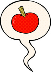 cartoon apple and speech bubble in comic book style