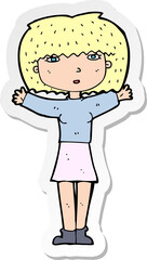 sticker of a cartoon woman raising arms in air