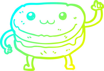 cold gradient line drawing cartoon waving cake character