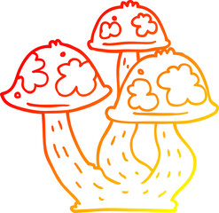 warm gradient line drawing cartoon mushrooms