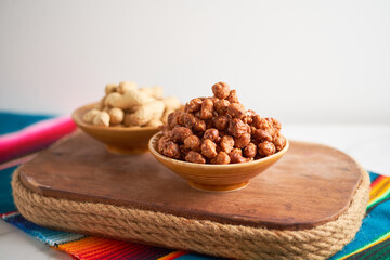 Caramelized peanuts or cacahuate garapiñado from latin america and mexico