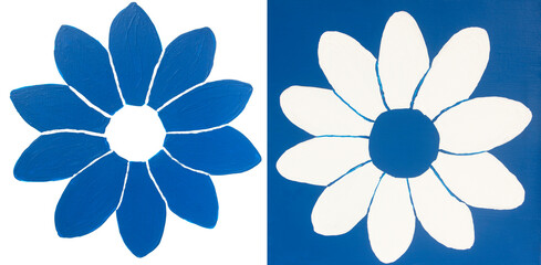 two flowers in blue and white colours painting