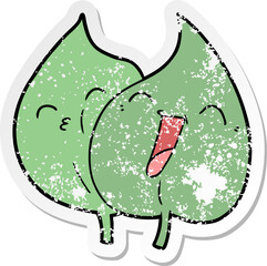distressed sticker of a funny cartoon leaves