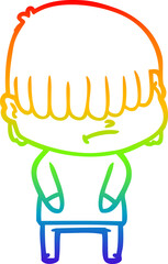 rainbow gradient line drawing cartoon boy with untidy hair