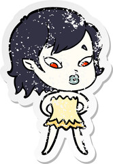 distressed sticker of a cute cartoon vampire girl
