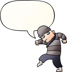 Fototapeta premium cartoon sneaking thief and speech bubble in smooth gradient style
