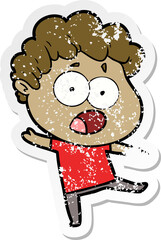 distressed sticker of a cartoon shocked man