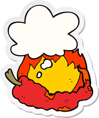 cartoon hot chili pepper and thought bubble as a printed sticker