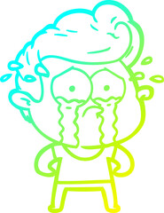 cold gradient line drawing cartoon crying man