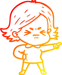 warm gradient line drawing cartoon angry woman