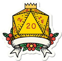 natural 20 critical hit D20 dice roll sticker