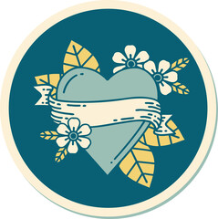 tattoo style sticker of a heart and banner