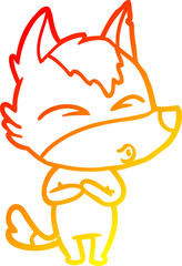 Fototapeta premium warm gradient line drawing cartoon wolf whistling