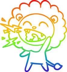 rainbow gradient line drawing cartoon roaring lion