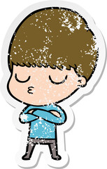 distressed sticker of a cartoon calm boy