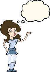 cartoon pretty waitress with thought bubble